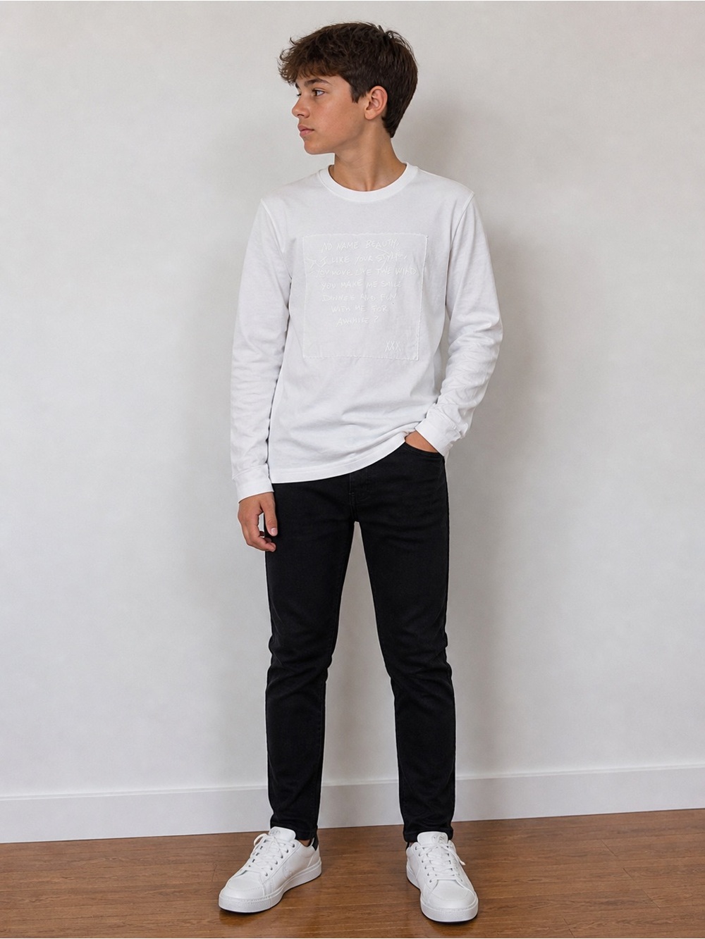 Diesel Boys White Long Sleeve Graphic Tee Size 14 Cotton Designer Shirt